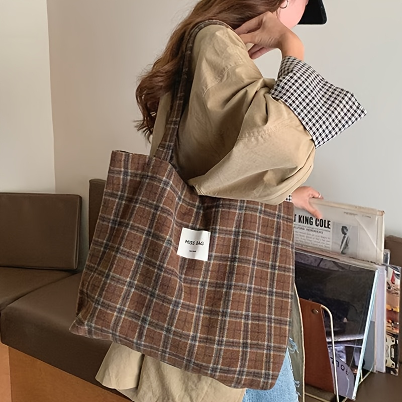 Shopper Tote Canvas - Borsa a Quadri per Autunno e
