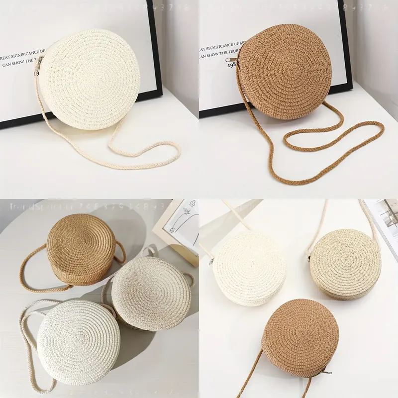 Women Bags And Purses - Borsa a Tracolla Rotonda in Rattan